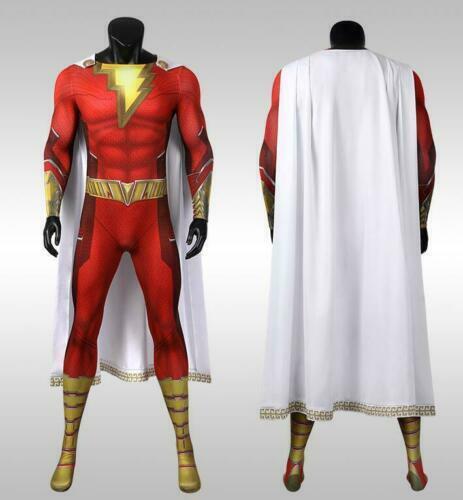 Shazam Billy Batson Captain Marvel Cosplay Costume Body-suit Zentai Tight Jump