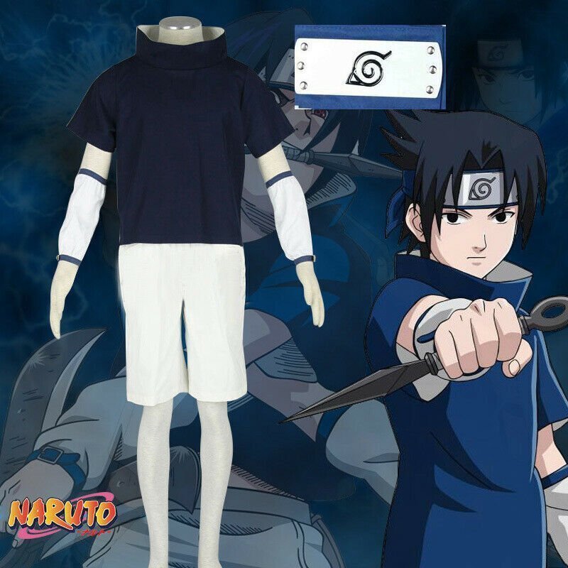 NARUTO Uchiha Sasuke Cosplay Childhood Costume + Konoha Blue Headband