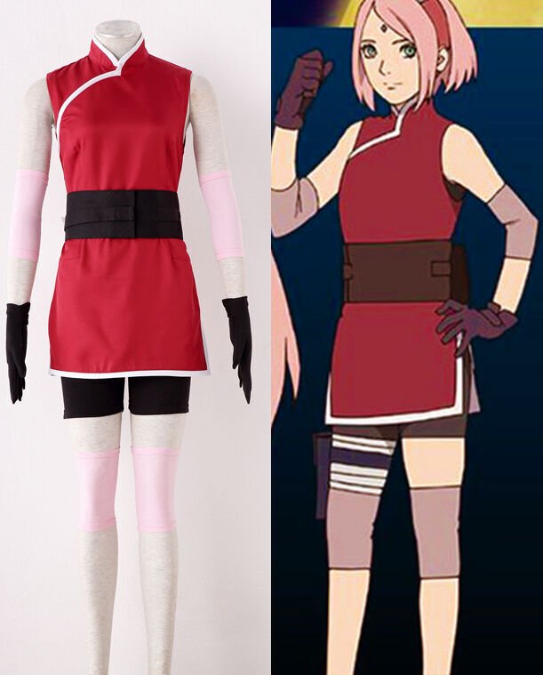 NARUTO Boruto Haruno Sakura Cosplay Costume + Red Konoha Headband