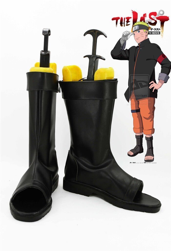 UZUMAKI NARUTO THE LAST Cosplay Shoes Costume Black Leather Boot