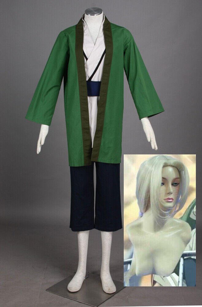 NARUTO Tsunade Godaime Hokage Cosplay Costume Kimono + Wig